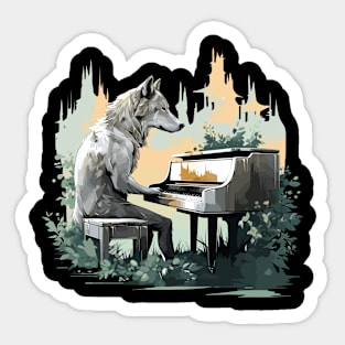 Wolf Playing Piano Sticker